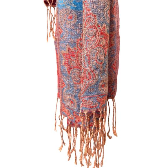 PASHMINA Silk Patterned Fringe Scarf ONE SIZE‎ - Picture 3 of 4